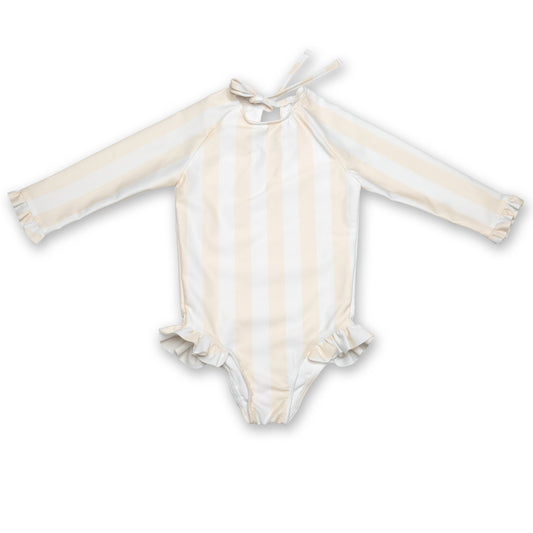 Swimsuit Long Sleeve Volants Stripes Iced Latte