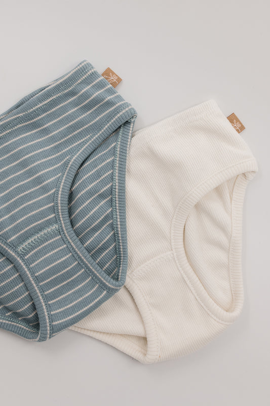 Girls panties stripes silver blue/off white duopack