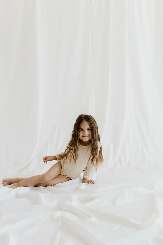 Rib body long sleeve sand/off white