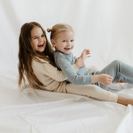 Rib pyjama unisex stripes sand/off white