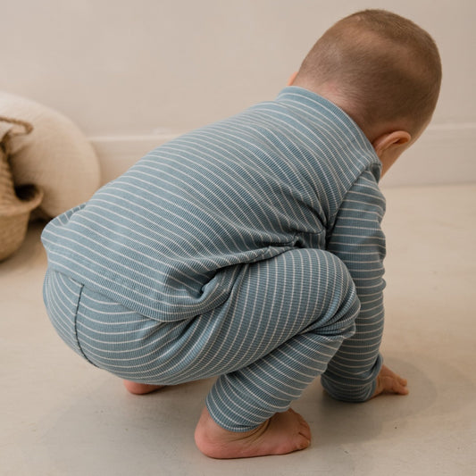 Rib pyjama unisex stripes silver blue/iced latte