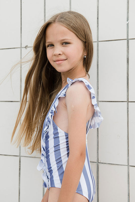 Swimsuit Volants Stripes Adriatic Blue