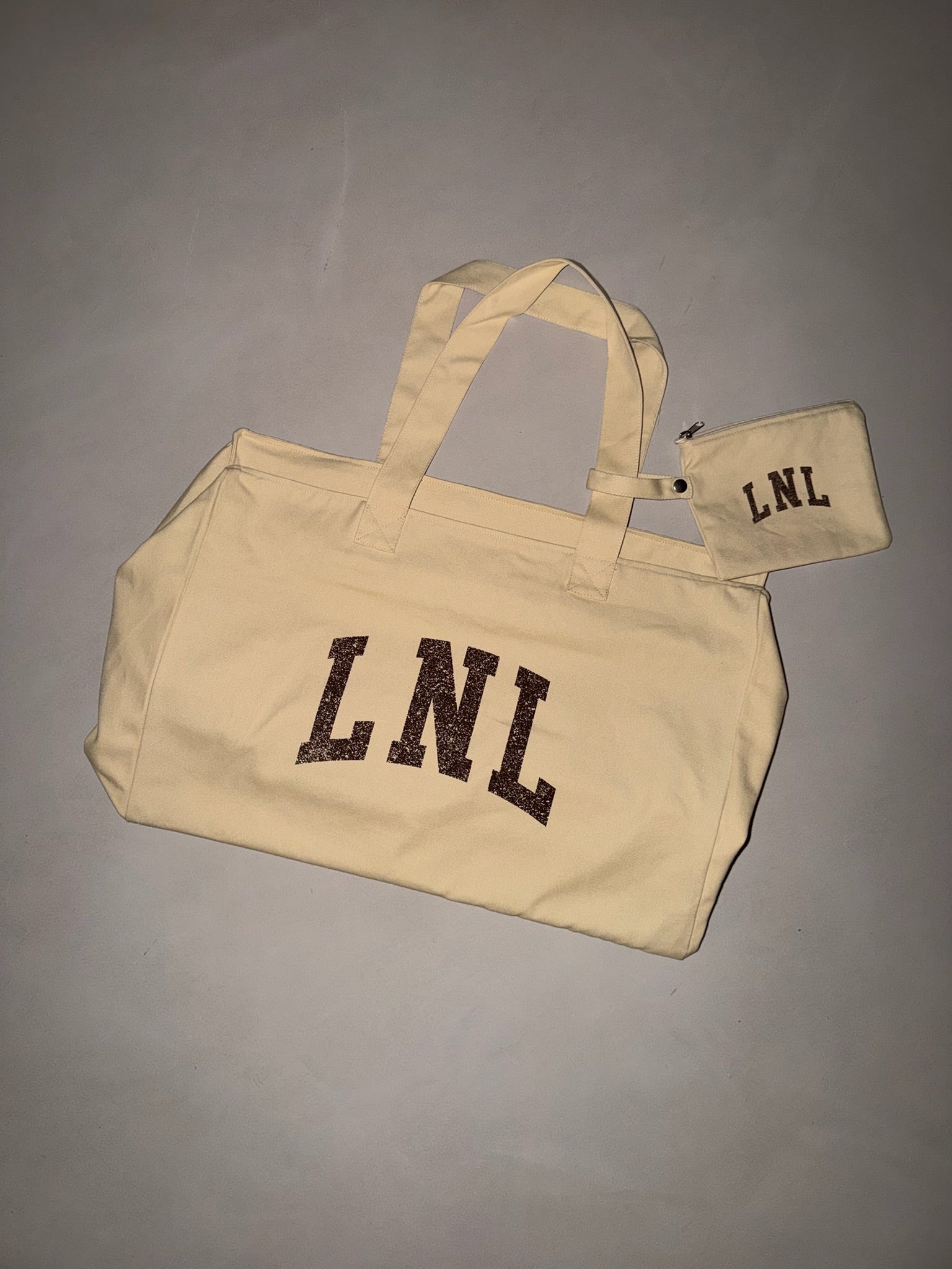 LNL oversized shopper zipper and cosmetic bag natur