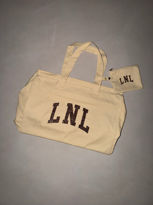 LNL oversized shopper zipper and cosmetic bag natur