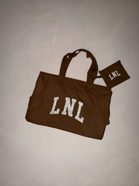 LNL oversized shopper zipper and cosmetic bag chesnut