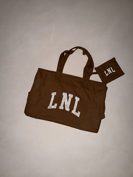 LNL oversized shopper zipper and cosmetic bag chesnut