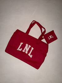 LNL oversized shopper zipper and cosmetic bag crimson