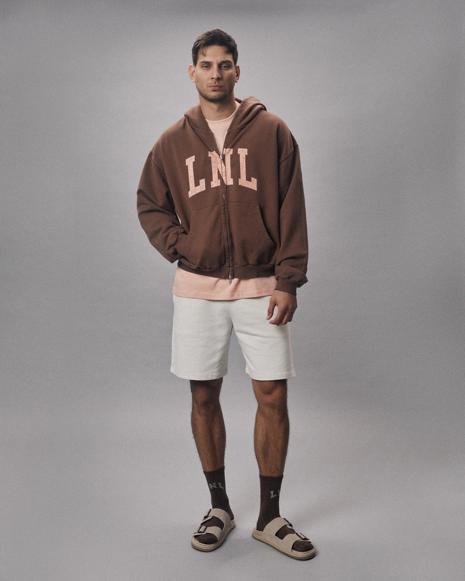 LNL zip up hoodie chesnut