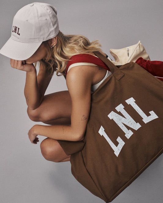 LNL oversized shopper zipper and cosmetic bag chesnut