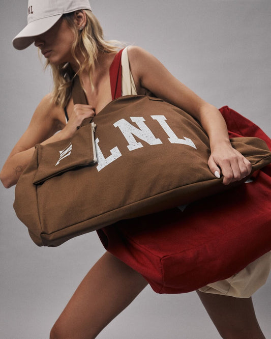 LNL oversized shopper zipper and cosmetic bag chesnut