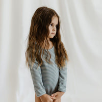Rib body long sleeve stripes silver blue/iced latte