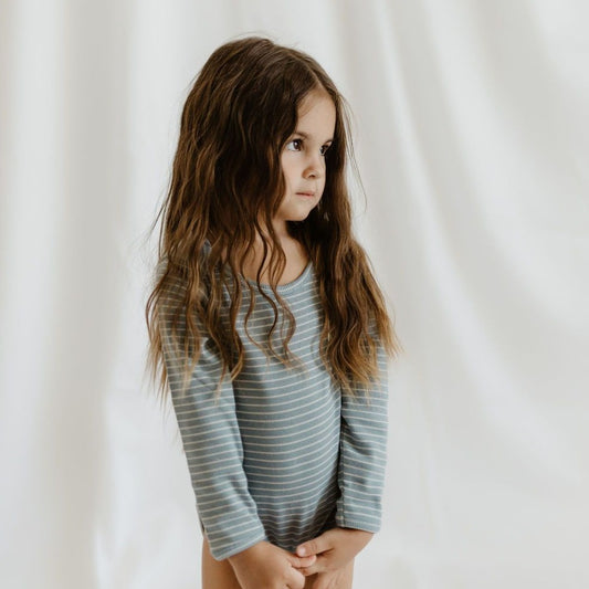 Rib body long sleeve stripes silver blue/iced latte