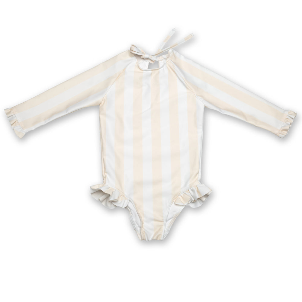 Swimsuit Long Sleeve Volants Stripes Iced Latte