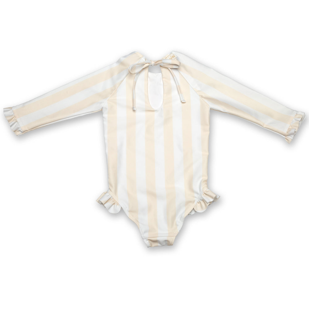 Swimsuit Long Sleeve Volants Stripes Iced Latte
