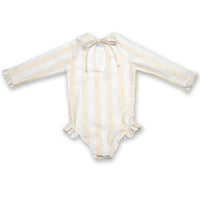 Swimsuit Long Sleeve Volants Stripes Iced Latte