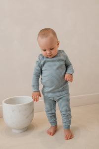 Rib pyjama unisex stripes silver blue/iced latte