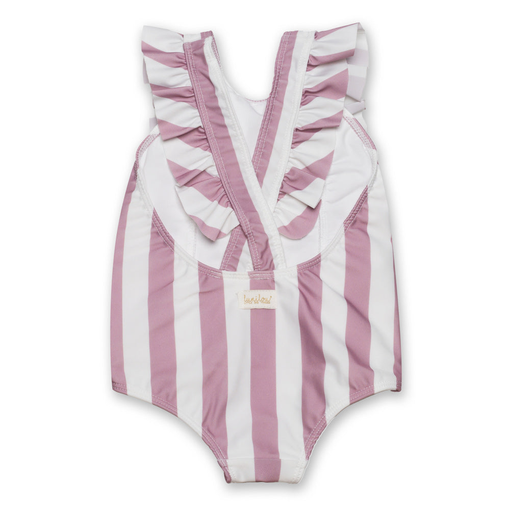 Swimsuit Volants Stripes Mauve