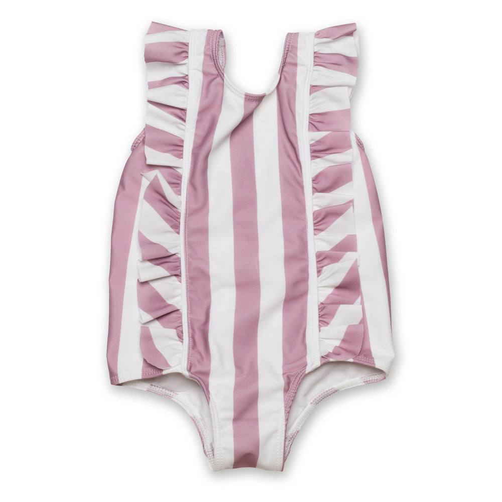 Swimsuit Volants Stripes Mauve