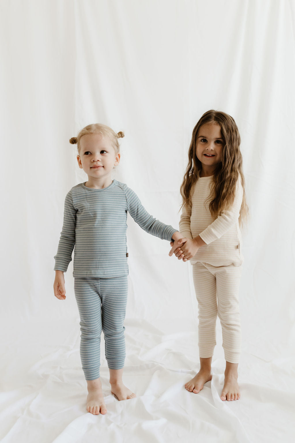 Rib pyjama unisex stripes sand/off white