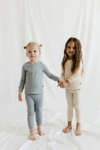 Rib pyjama unisex stripes sand/off white