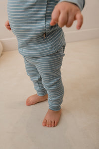 Rib pyjama unisex stripes silver blue/iced latte