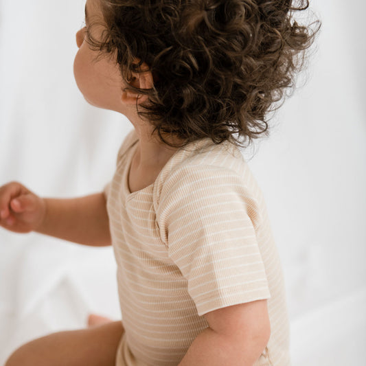 Rib body short sleeve sand/off white