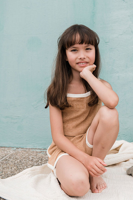 French terry towel girls top Indian Tan