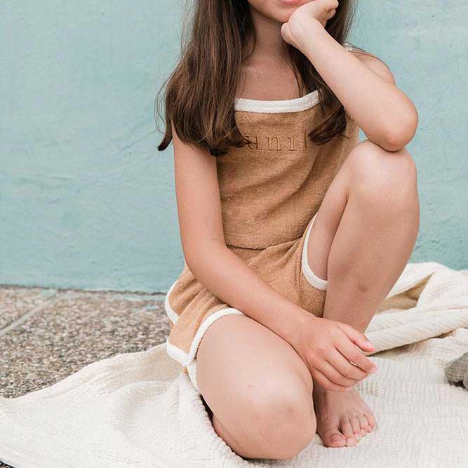 French terry towel retro shorts Indian Tan