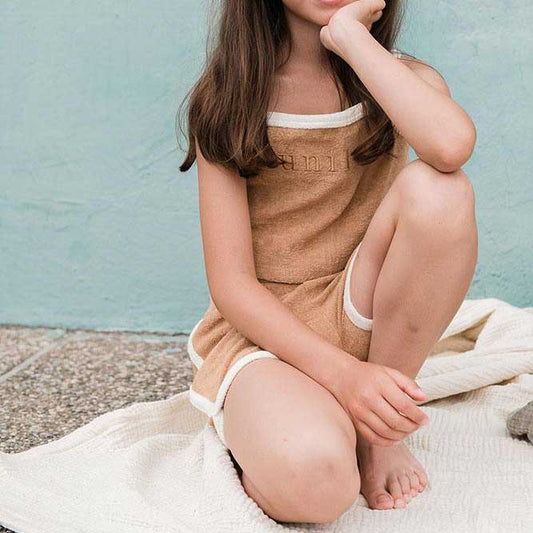 French terry towel retro shorts Indian Tan