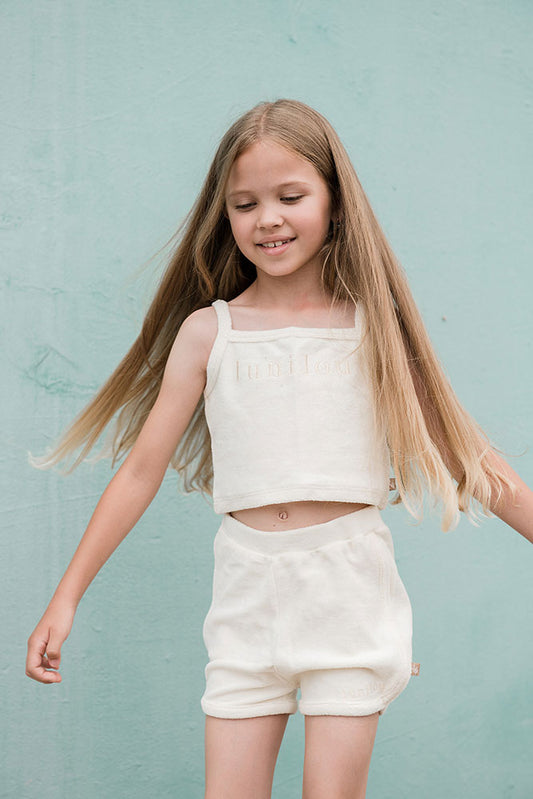 French terry towel girls top Off White