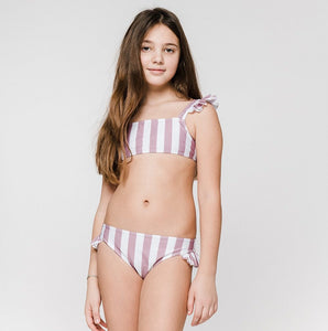 Bikini Volants Stripes Mauve