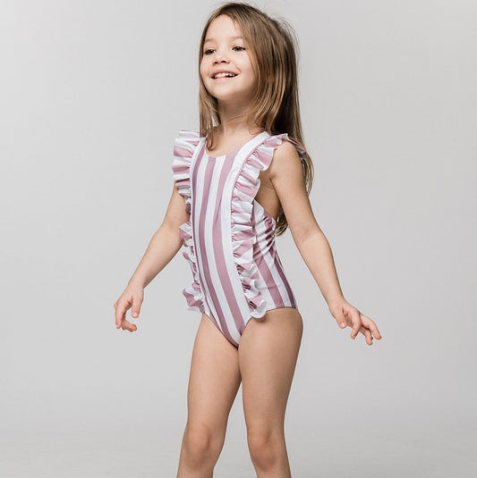 Swimsuit Volants Stripes Mauve
