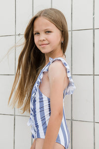 Swimsuit Volants Stripes Adriatic Blue